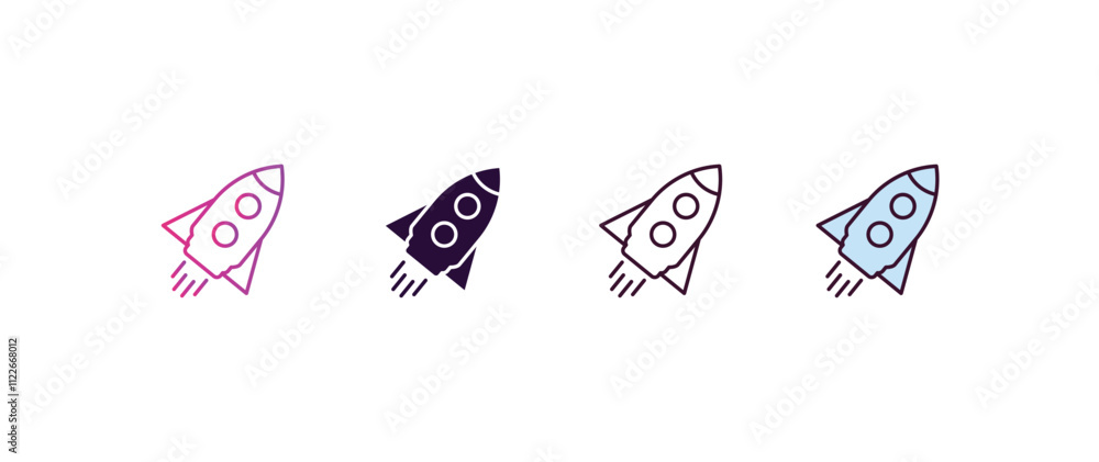 Poster space rocket gradient, line, filled, colored icon. editable vector from astronomy concept. four diff