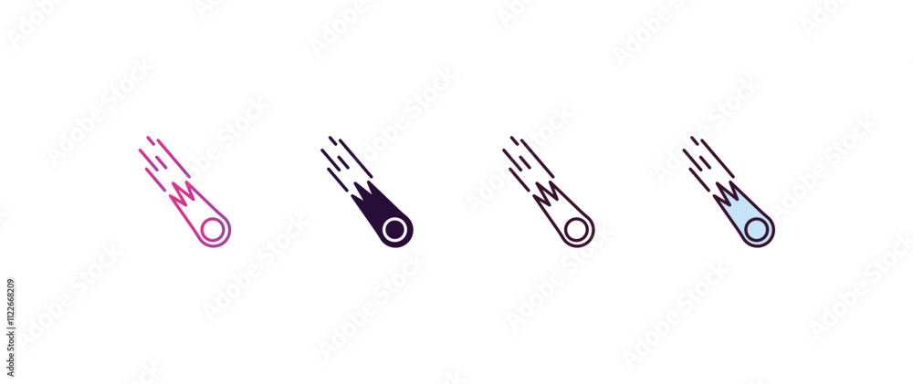 Poster comet gradient, line, filled, colored icon. editable vector from astronomy concept. four different s