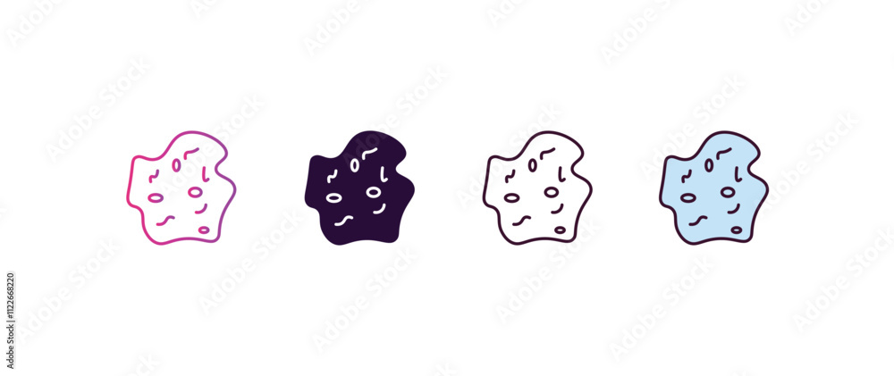 Poster asteroid gradient, line, filled, colored icon. editable vector from astronomy concept. four differen