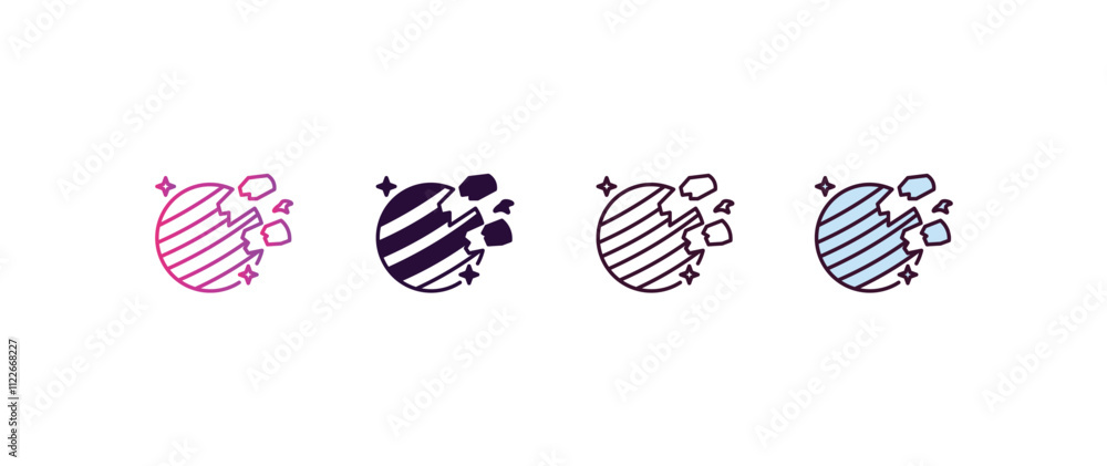 Poster destroyed planet gradient, line, filled, colored icon. editable vector from astronomy concept. four 