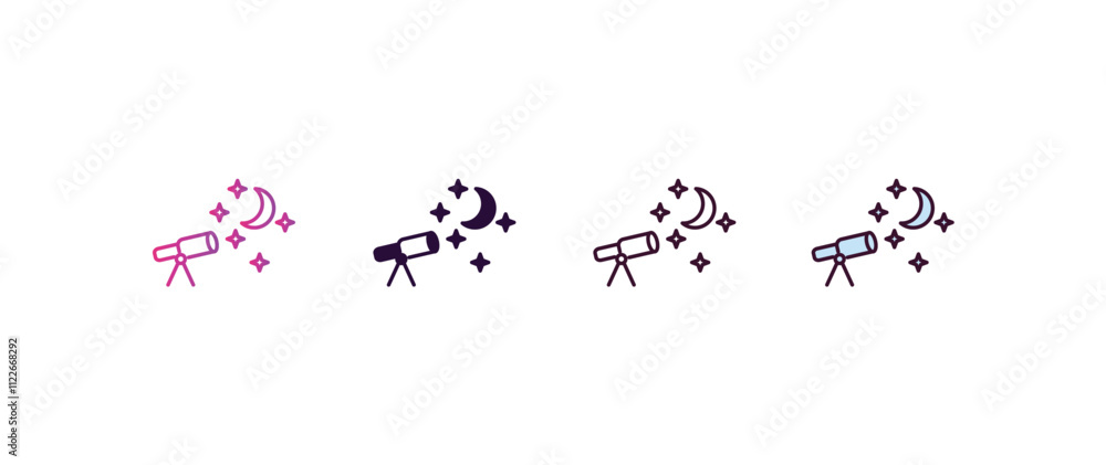 Poster astronomy gradient, line, filled, colored icon. editable vector from astronomy concept. four differe