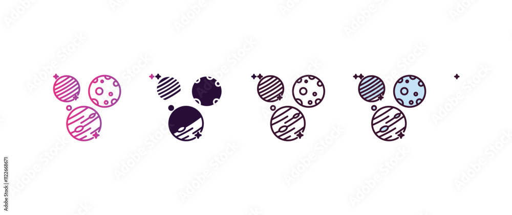 Poster planets gradient, line, filled, colored icon. editable vector from astronomy concept. four different