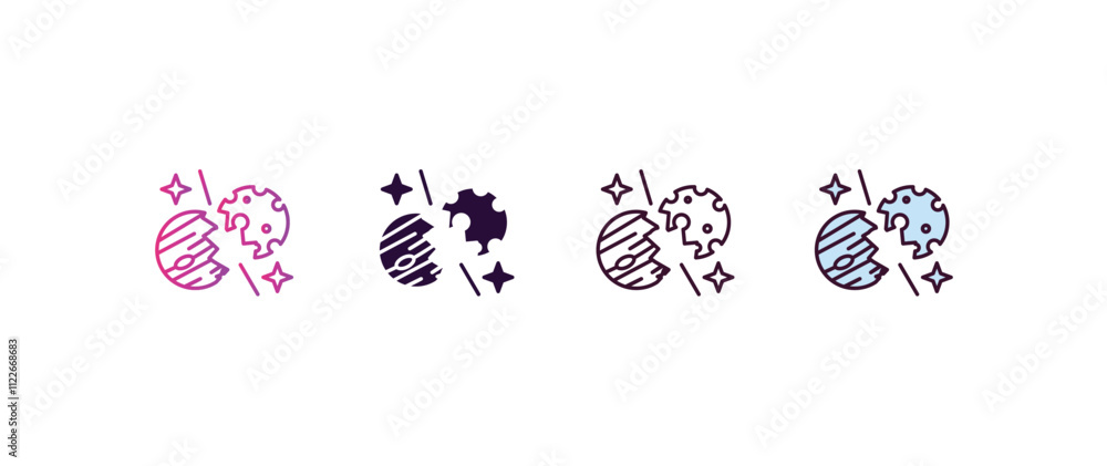 Poster space collision gradient, line, filled, colored icon. editable vector from astronomy concept. four d