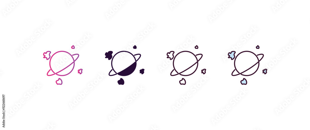 Poster space junk gradient, line, filled, colored icon. editable vector from astronomy concept. four differ