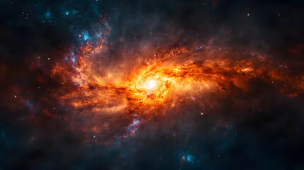 Fototapeta premium swirling galaxy with radiant supernova at its center, showcasing vibrant colors and cosmic beauty. scene evokes sense of wonder and exploration in universe
