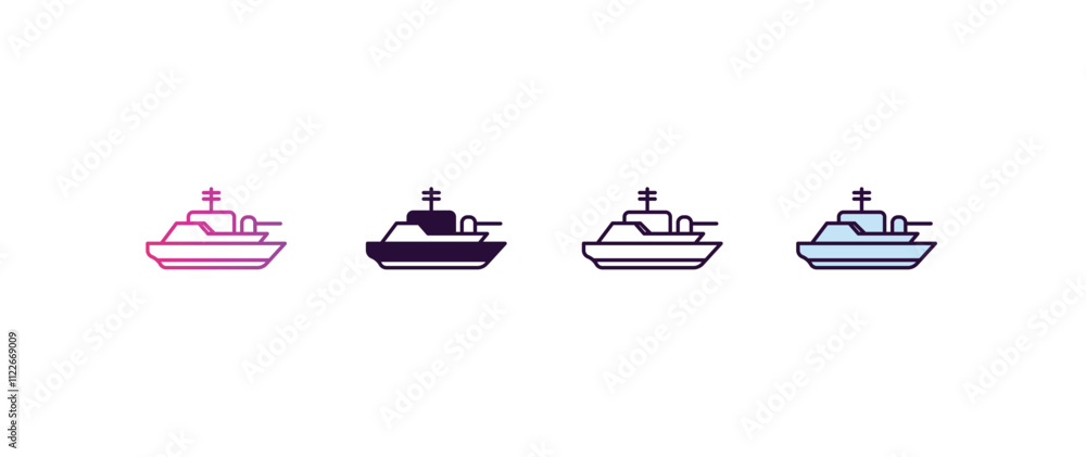 Aufkleber army boat gradient, line, filled, colored icon. editable vector from army and military concept. four