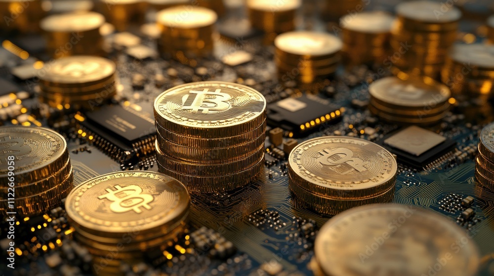 Aufkleber abstract image of a computer chip morphing into golden coins, emphasizing ai-powered earnings.
