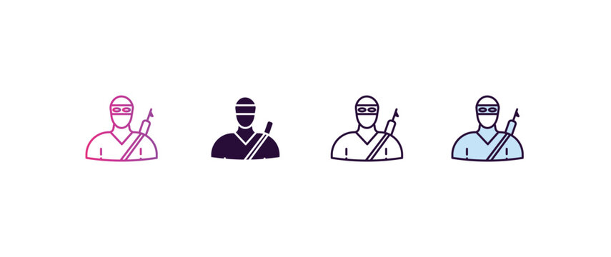 guerrilla gradient, line, filled, colored icon. editable vector from army and military concept. four different style guerrilla icon isolated on white background