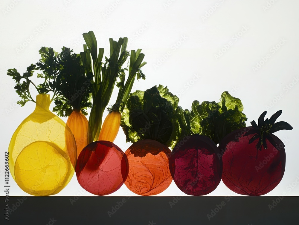 Poster creating stunning vegetable silhouette artbacklit translucent produce in a bright studio environment