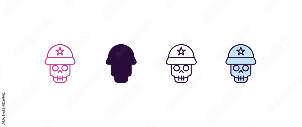 Poster skull army gradient, line, filled, colored icon. editable vector from army and military concept. fou