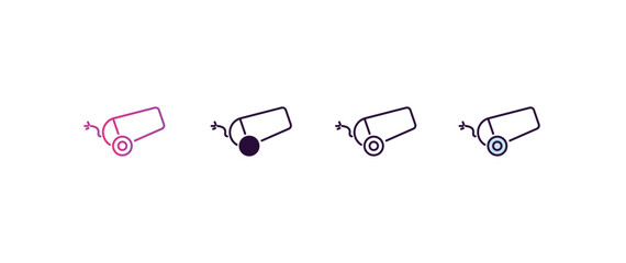 canon gradient, line, filled, colored icon. editable vector from army and military concept. four different style canon icon isolated on white background