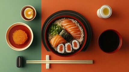 Delicious Japanese Cuisine Salmon Sushi Noodles