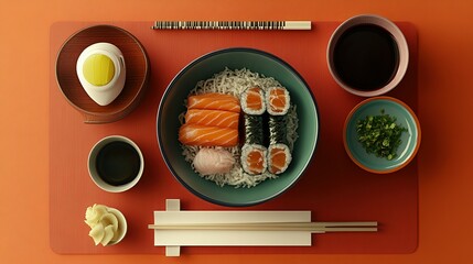 Salmon Sushi Rice Bowl Elegant Asian Meal Presentation