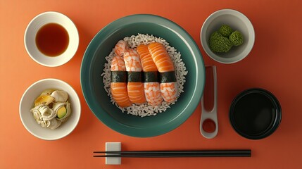 Salmon and Shrimp Sushi Rice Bowl Presentation