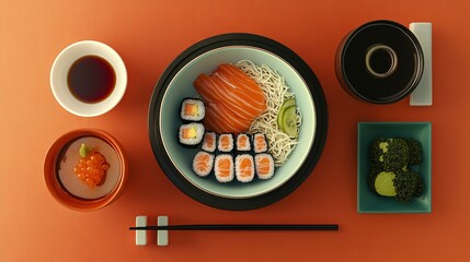 Delicious Japanese Cuisine Served On Orange Tabletop
