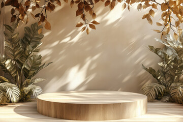 Green 3d podium with stone 