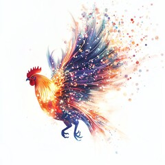 Naklejka premium A vibrant, colorful rooster with an artistic explosion of light and motion.