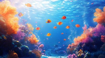 Fototapeta premium Vibrant coral reef underwater scene. Concept of marine life, ocean, and nature.