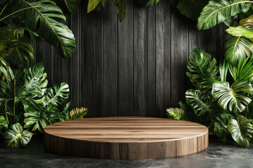 Green 3d podium with stone 