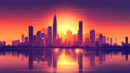 Fototapeta premium A flat vector skyline illustration of Manila, Philippines. A very beautiful and the capital city of The Philippines. This skyline consists a flat style with some gradient. A perfect poster.