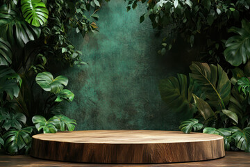 Green 3d podium with stone 