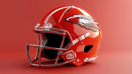 Fototapeta premium American Football Helmet with Eagle Design, Red and Chrome
