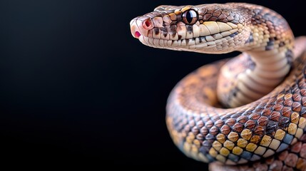 Fototapeta premium Year of Snake Chinese Zodiac Concept, Multicolored Snake with Distinctive Scales on a Black Background - Detailed and Vivid Close-Up Shot