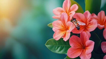 Fototapeta premium Closeup of a bee s tongue gathering nectar, hyperrealistic textures, vibrant flower background