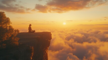 Person sitzt auf Felsen und blickt in den Sonnenuntergang