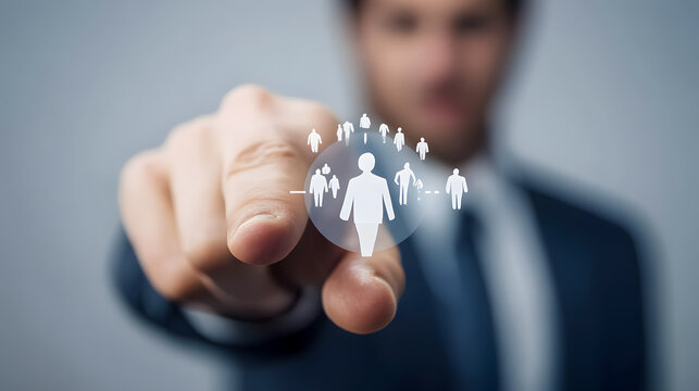 A businessman pointing at people, representing many business professionals targeting customers or human resources.