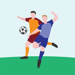 Flat Design Illustration of Players Tussling for Ball