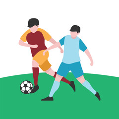 Flat Design Illustration of Players Tussling for Ball