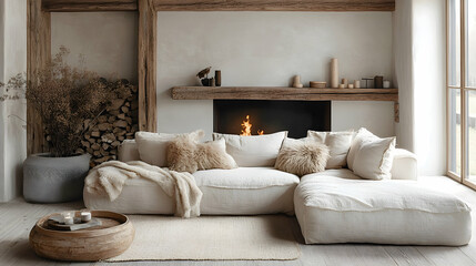 Obraz premium Cozy living room with modern design minimalist style indoor natural light comfortable atmosphere for relaxation