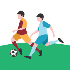 Flat Design Illustration of Players Tussling for Ball
