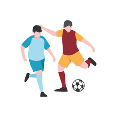 Flat Design Illustration of Players Tussling for Ball