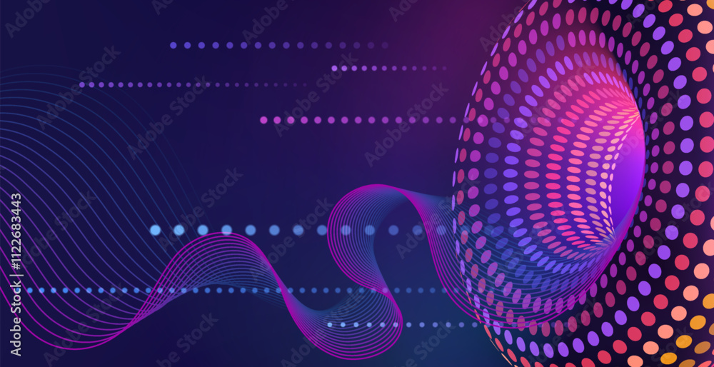 Poster high-speed flow and transmission of big data, internet network. digital circular futuristic design o