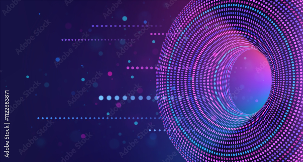 Poster high-speed flow and transmission of big data, internet network. digital circular futuristic design o