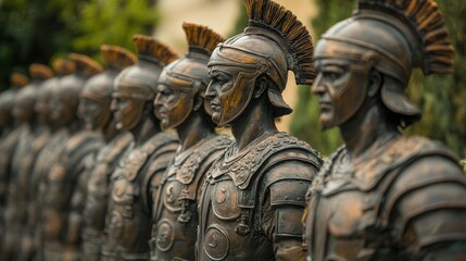 Fototapeta premium A group of statues of warriors stand in a line