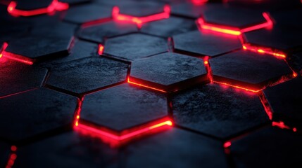 Fototapeta premium A close up of a black and red hexagonal pattern. Generative AI