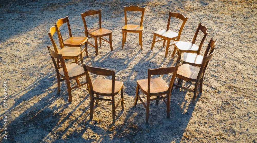 Aufkleber a symbolic representation of an empty chair in a circle of occupied ones.