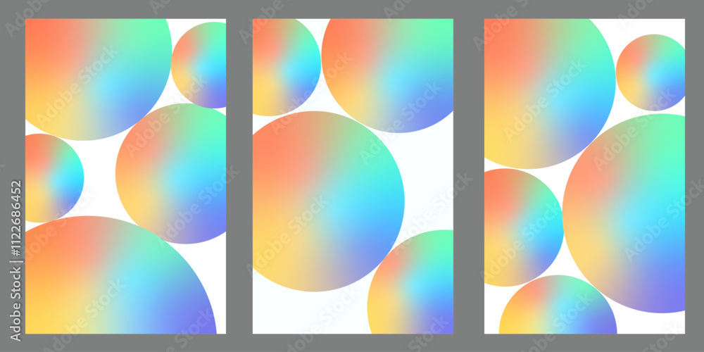 Poster a set of three vibrant, abstract backgrounds with overlapping colorful circles. perfect for modern a