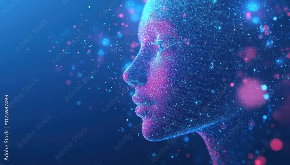 Aufkleber Digital Face Composed Of Networked Points Of Light