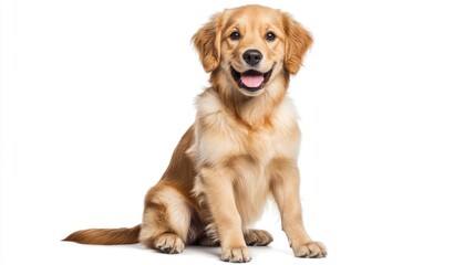 A happy golden retriever puppy sitting in a beautiful pose, showcasing its adorable features and playful spirit