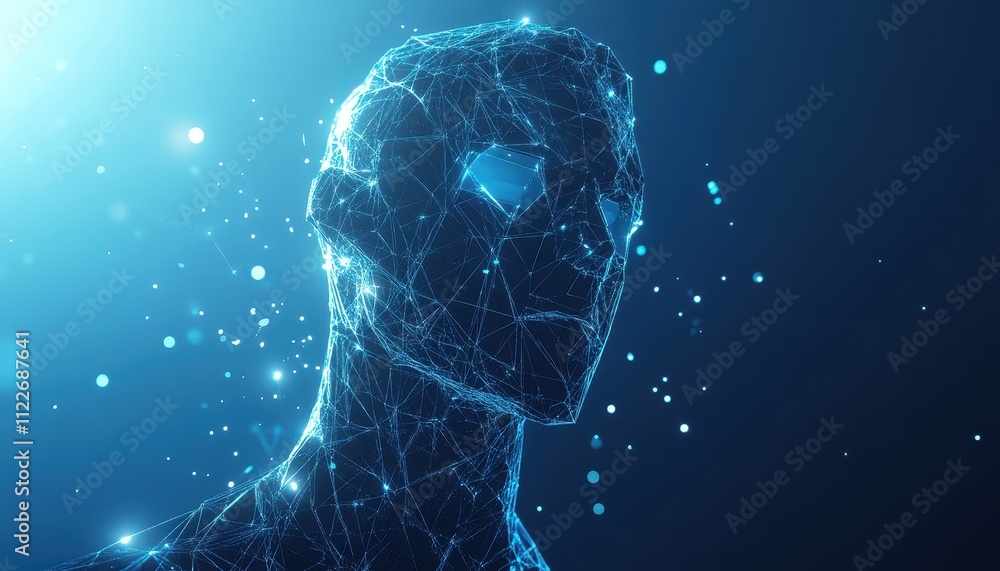 Poster abstract digital humanoid head network structure