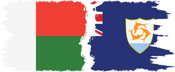 Anguilla and Madagascar grunge flags connection, vector