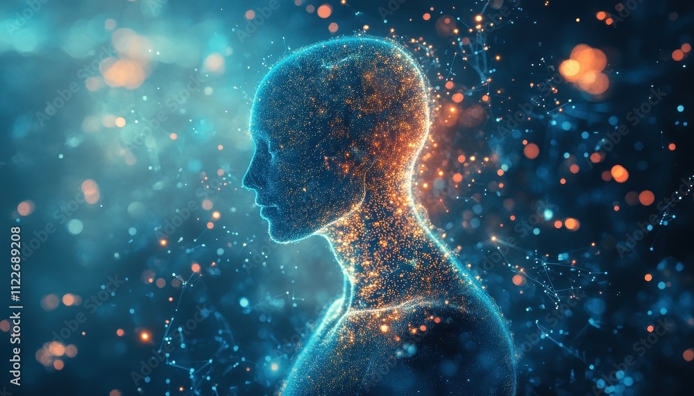 Poster digital human form illuminated by sparkling lights