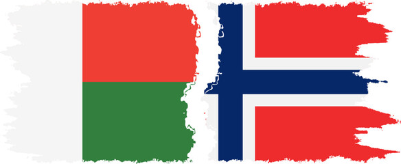 Norway and Madagascar grunge flags connection, vector