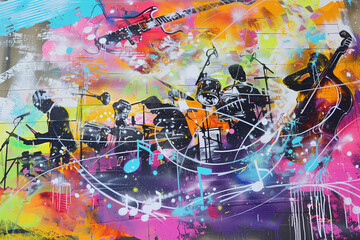 street art featuring abstract music icons on a street wall