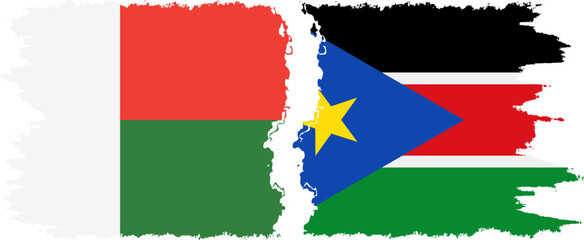 South Sudan and Madagascar grunge flags connection, vector