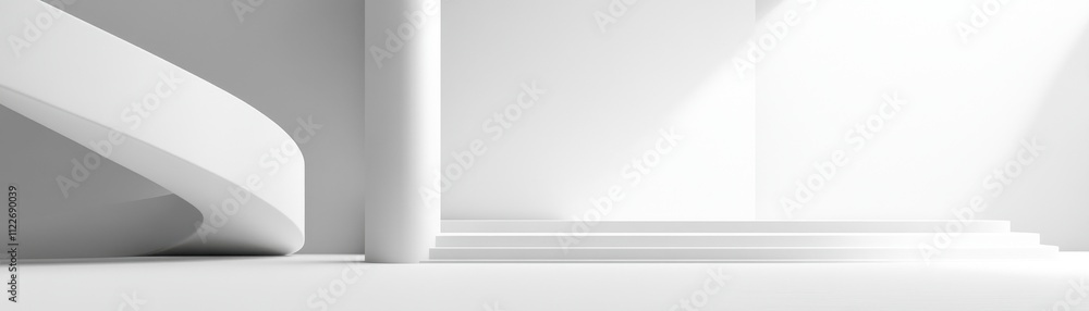 Poster abstract white architectural space featuring steps and curve